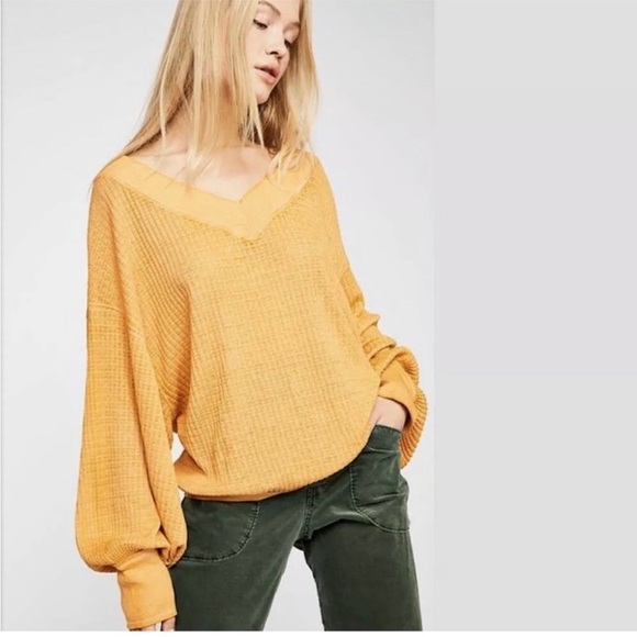 We The Free Tops - We The Free South Side Thermal Top in Sunflower Yellow Medium Oversize